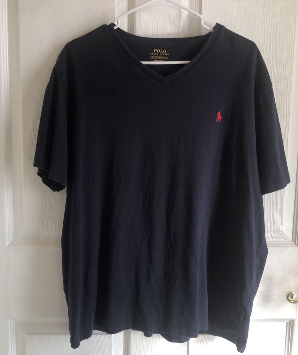 Polo Ralph Lauren Mens V-Neck T-shirt XL Navy blue red Pony preppy Casual